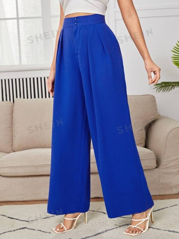 Pantalones de pierna ancha de talle alto fruncido para dama
