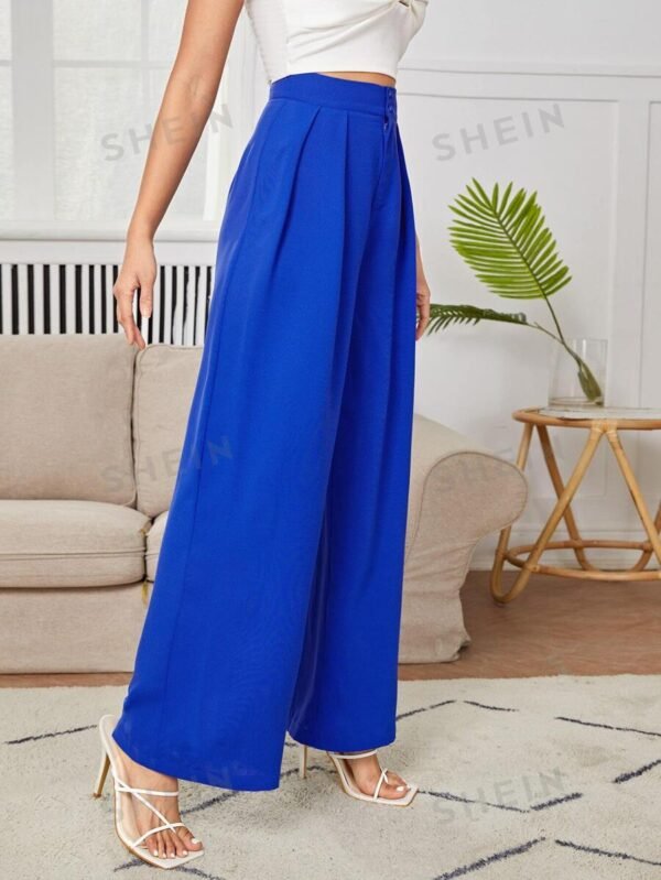 Pantalones de pierna ancha de talle alto fruncido para dama - Imagen 2