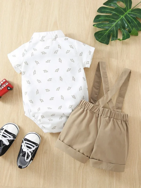 Body camisero con estampado de dinosaurio con lazo delantero & Shorts tirantes - Imagen 2