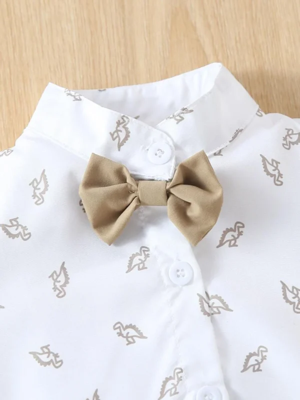 Body camisero con estampado de dinosaurio con lazo delantero & Shorts tirantes - Imagen 3