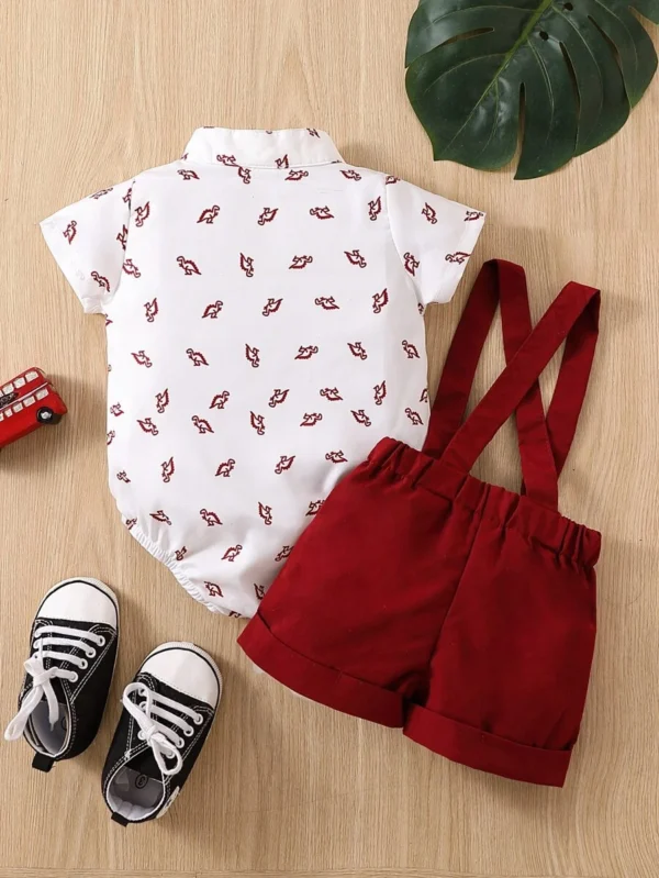 Body camisero con estampado de dinosaurio con lazo delantero & Shorts tirantes - Imagen 2