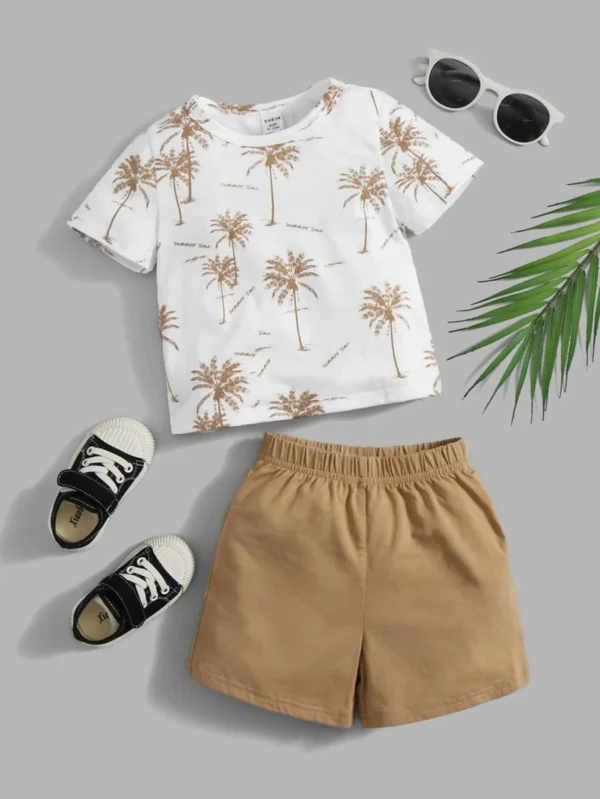 Bebé niño Shorts con camiseta con estampado tropical & de letra