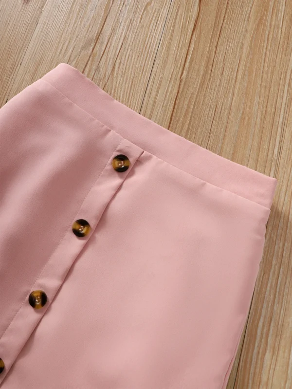 Blusa De Manga Acampanada Y Dobladillo Fruncido Con Falda De Botones Falsos - Imagen 3