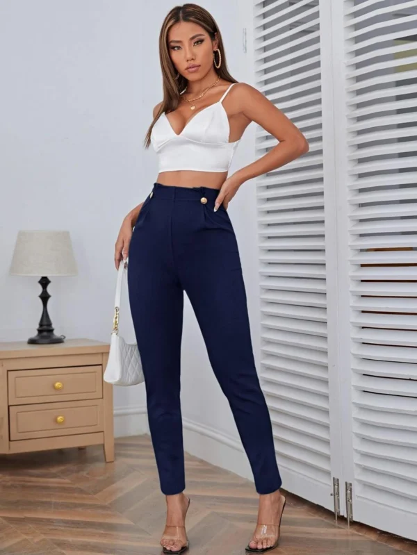 Pantalones de talle alto con diseño de botón - Imagen 3