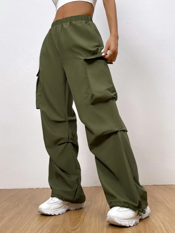 Pantalones De Carga Con Dobladillo Con Cordón Y Bolsillo Con Solapa