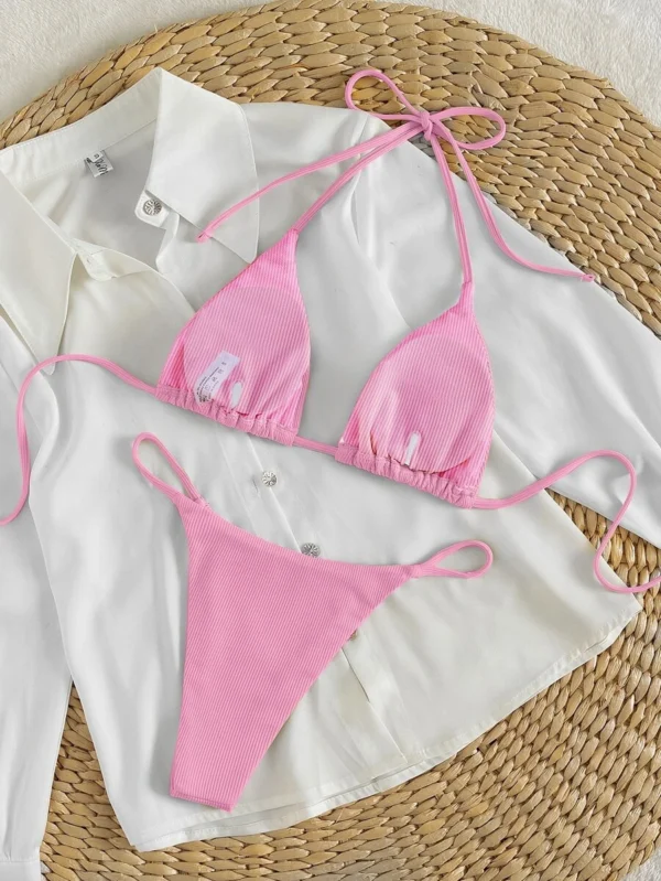 Bikini Triangular Con Cuello Halter Y Canalé - Imagen 2