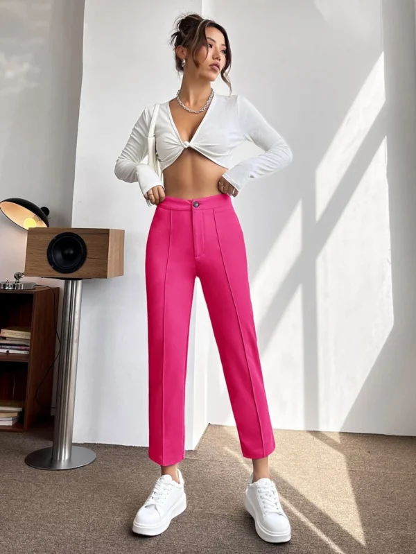 Pantalones cónicos de talle alto pliegue de prensa - Imagen 3