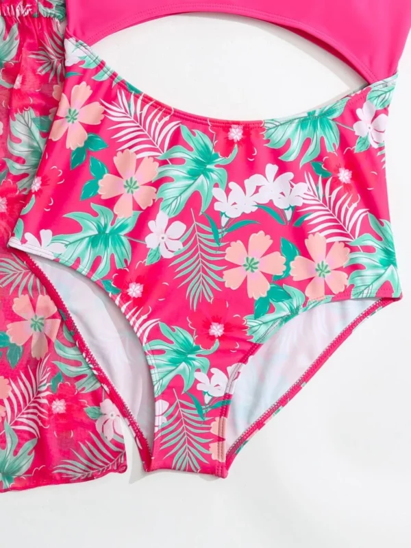 Bañador una pieza con estampado tropical con abertura con kimono - Imagen 3