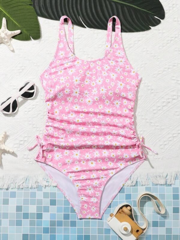 Bañador una pieza con estampado floral fruncido con nudo lateral