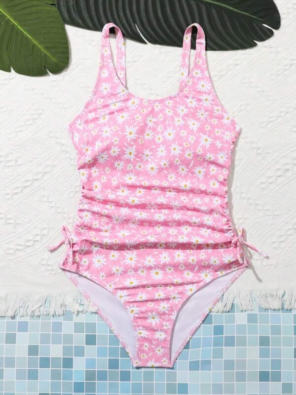 Bañador una pieza con estampado floral fruncido con nudo lateral - Imagen 3