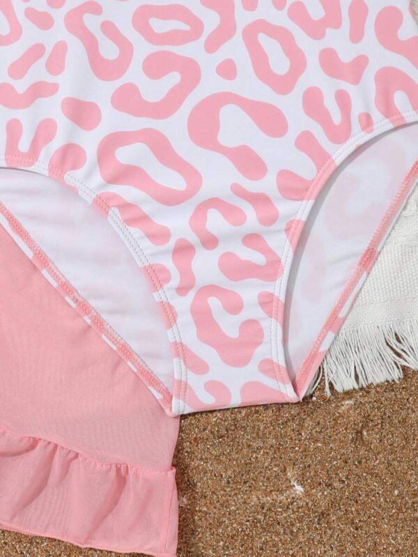 Bañador una pieza con estampado de leopardo ribete con fruncido con falda de playa - Imagen 3