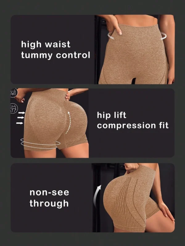 Shorts deportivos de rayas lado de talle alto inconsútil - Imagen 3