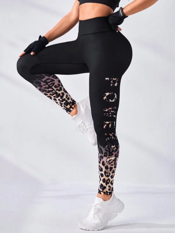 Leggings deportivos con estampado de leopardo de cintura ancha - Imagen 3
