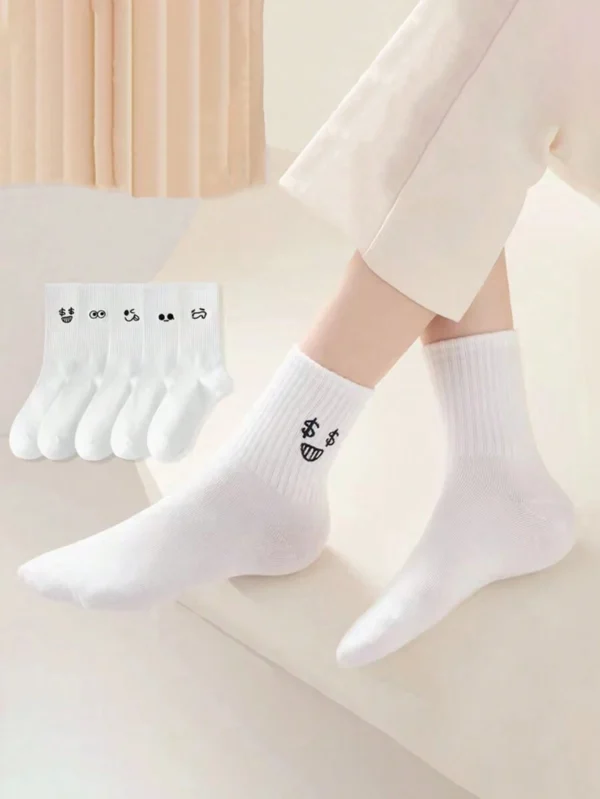 5 Pares De Calcetines Blancos Divertidos - Imagen 2