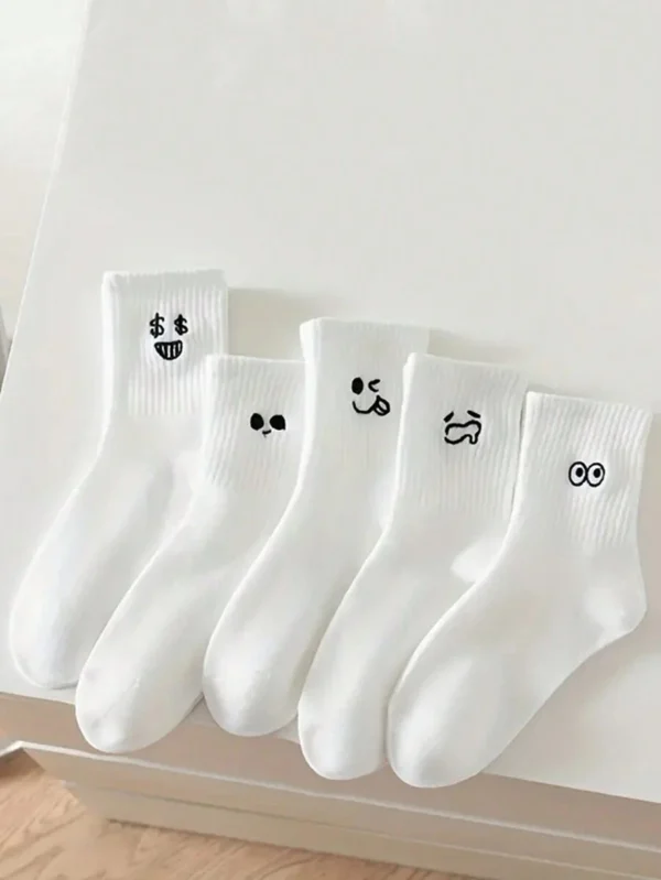 5 Pares De Calcetines Blancos Divertidos