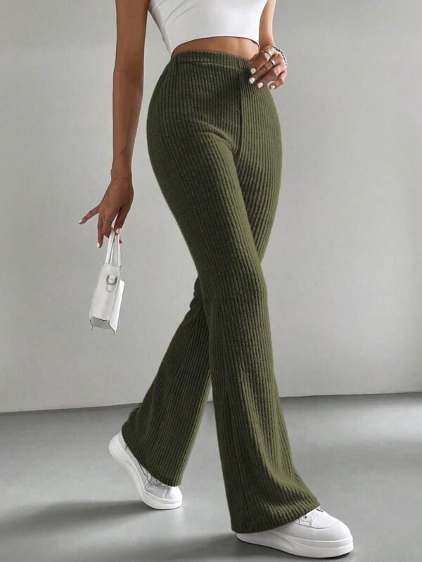 Pantalones Anchos Y De Cintura Alta, Lisos Y De Color Sólido Para Mujer Con Costillas