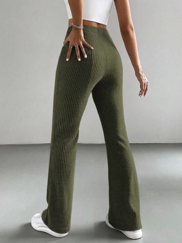 Pantalones Anchos Y De Cintura Alta, Lisos Y De Color Sólido Para Mujer Con Costillas - Imagen 2