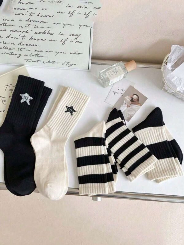 5 Pares Calcetines Deportivos Simples De Rayas Con Apliques De Estrellas - Imagen 3