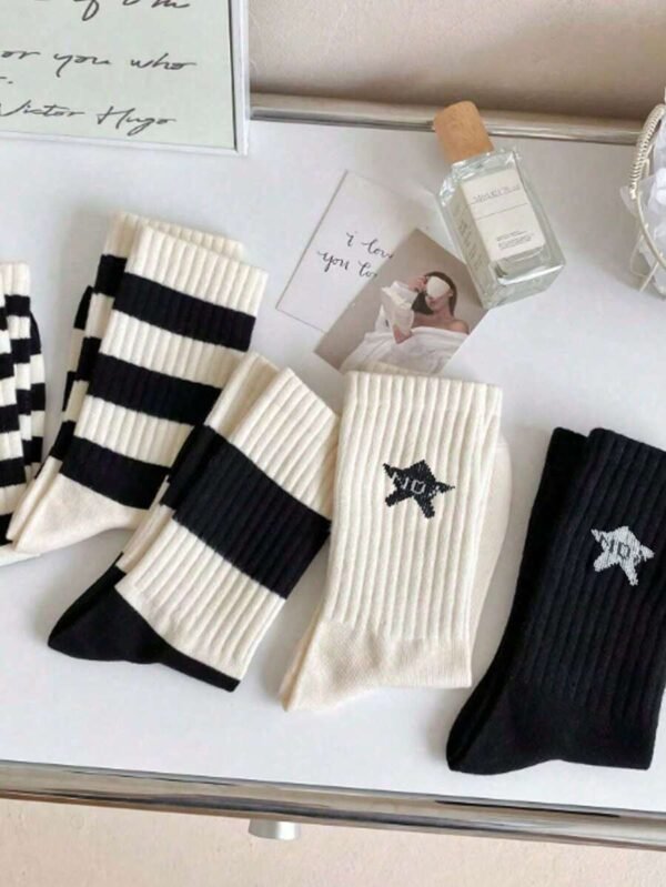 5 Pares Calcetines Deportivos Simples De Rayas Con Apliques De Estrellas - Imagen 2
