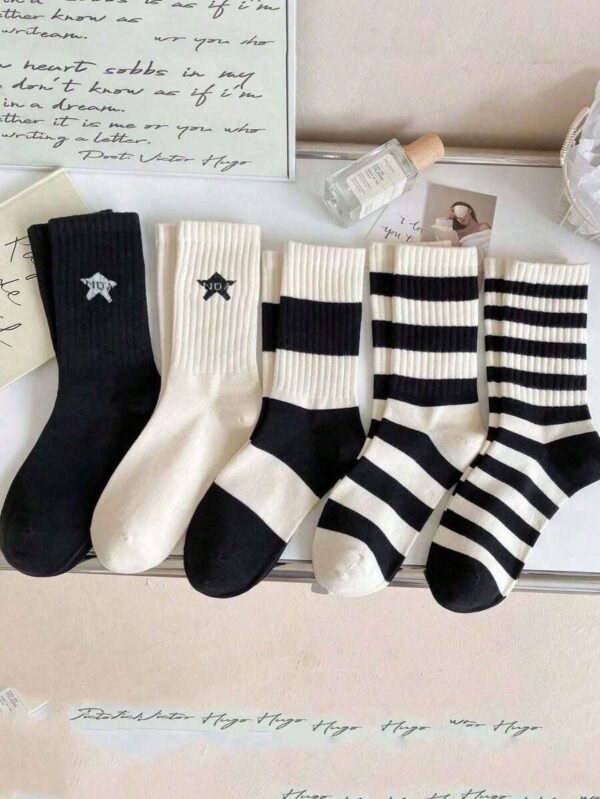 5 Pares Calcetines Deportivos Simples De Rayas Con Apliques De Estrellas