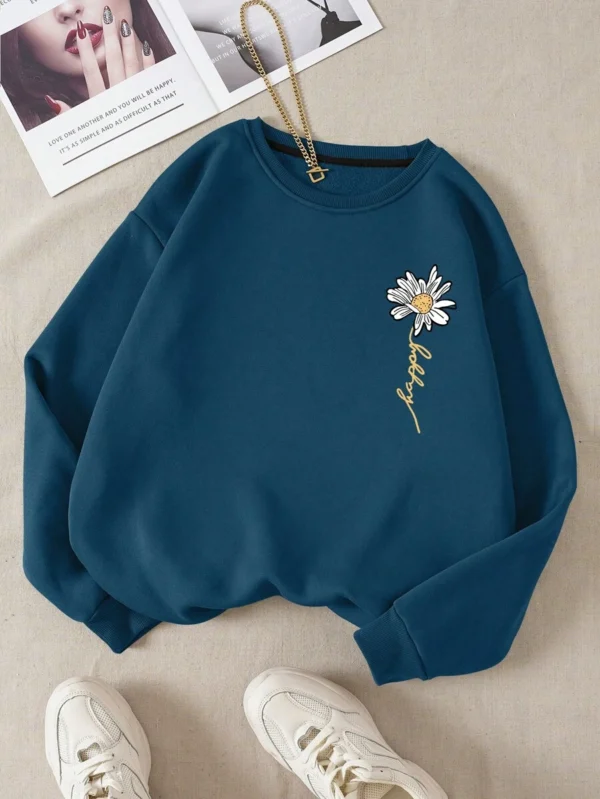 Sudadera con cierre y estampado floral y de letras, con forro térmico