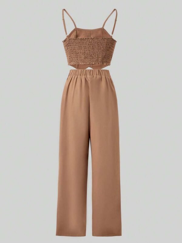 Camiseta sin mangas de unicolor y pantalones largos con ajuste suelto con botones - Imagen 2