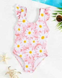 Traje de baño con ribete de volantes y estampado floral