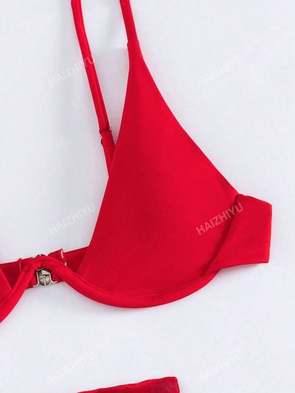 Conjunto de 3 piezas en unicolor para mujer, incluyendo sostén, tanga y falda - Imagen 3