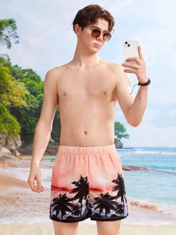 Bañador de playa casual impreso con plantas tropicales - Imagen 3