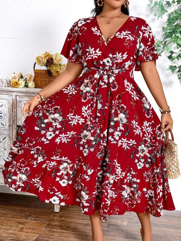 Vestido largo de verano con estampado floral y volante en la baja - Imagen 3