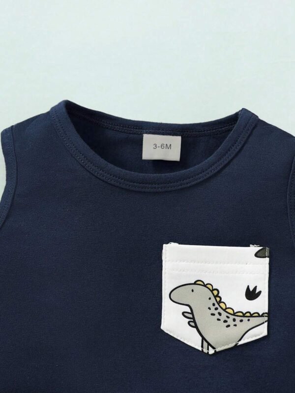 Set de 2 piezas de chaleco y pantalones cortos con estampado de dinosaurio - Imagen 3