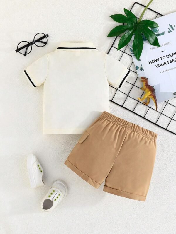 Conjunto de camisa de manga corta y pantalones cortos para niños bebés - Imagen 4