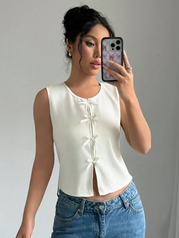 Top corto sin mangas con lazo para mujer - Imagen 3