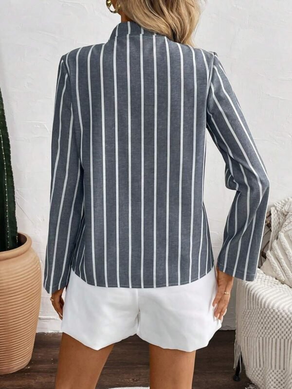 Camisa holgada y casual de mujer de algodón y lino con rayas - Imagen 2