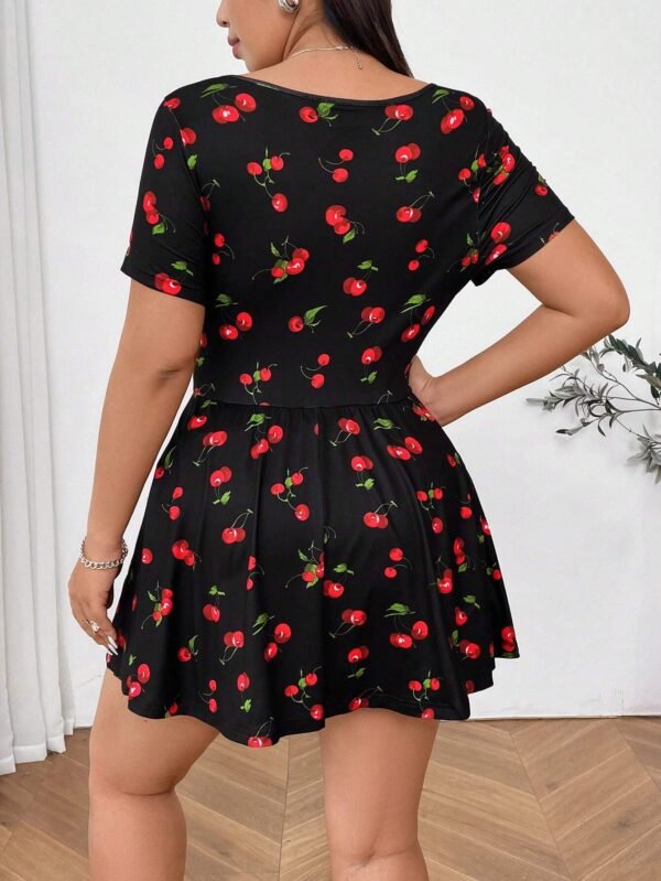 Mono de licra de color negro cereza con estampado de patrones cuadrado - Imagen 2