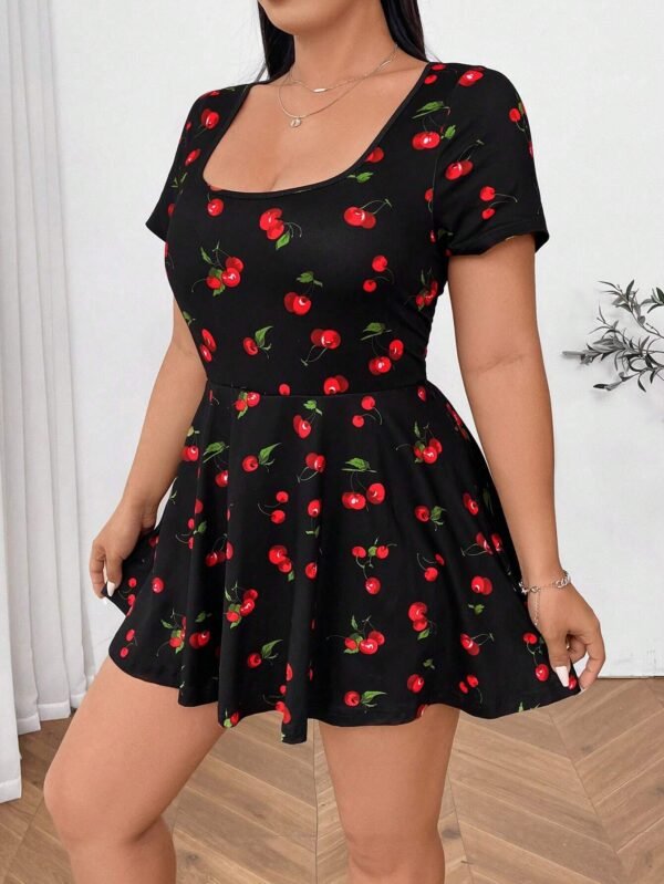 Mono de licra de color negro cereza con estampado de patrones cuadrado - Imagen 3