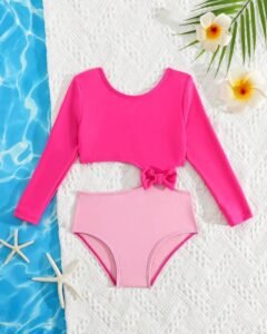 Traje de baño de manga larga con unicolor y estampado