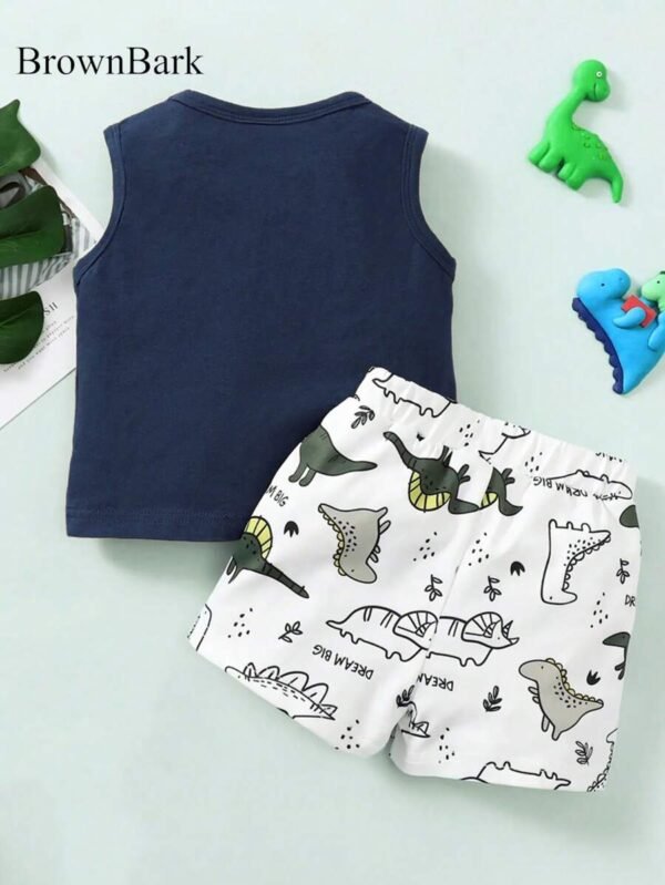 Set de 2 piezas de chaleco y pantalones cortos con estampado de dinosaurio - Imagen 2