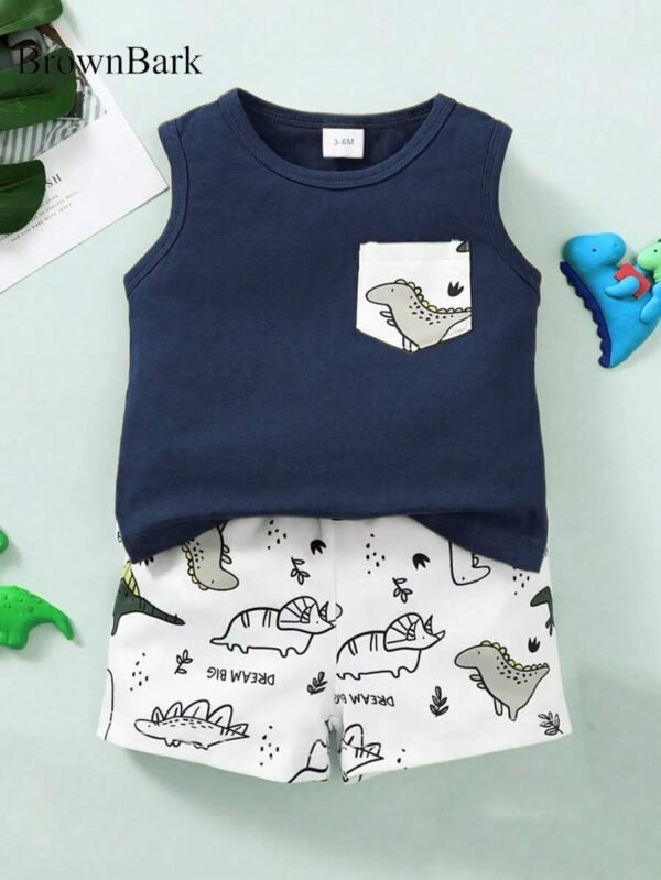 Set de 2 piezas de chaleco y pantalones cortos con estampado de dinosaurio