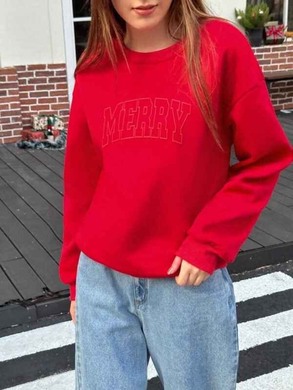 Sudadera holgada de felpa con hombros caídos y letras en relieve - Imagen 3