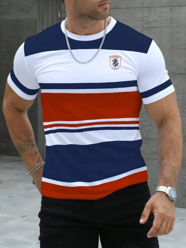 Camiseta casual de hombre de cuello redondo y manga corta a rayas