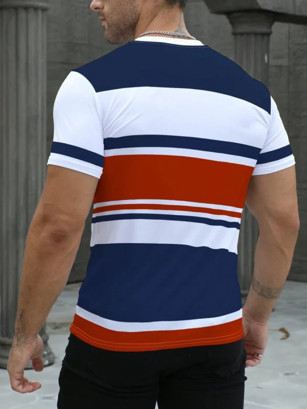 Camiseta casual de hombre de cuello redondo y manga corta a rayas - Imagen 2