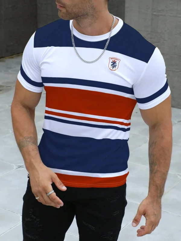 Camiseta casual de hombre de cuello redondo y manga corta a rayas - Imagen 3