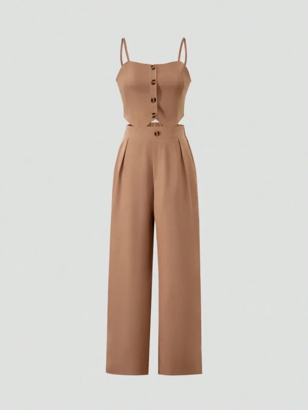 Camiseta sin mangas de unicolor y pantalones largos con ajuste suelto con botones