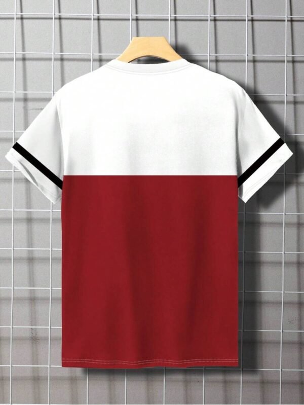 Camiseta de manga corta casual con estampado de letras y contraste de colores - Imagen 2