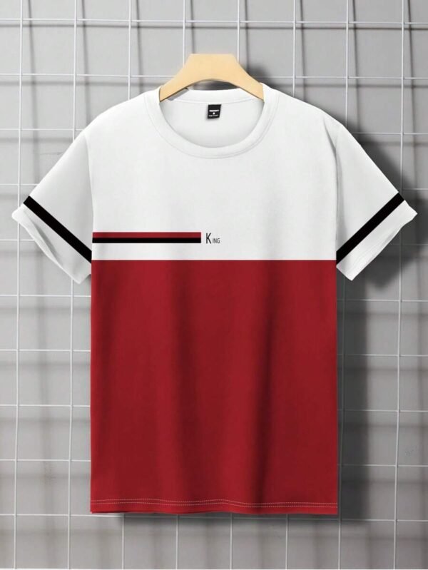 Camiseta de manga corta casual con estampado de letras y contraste de colores - Imagen 3