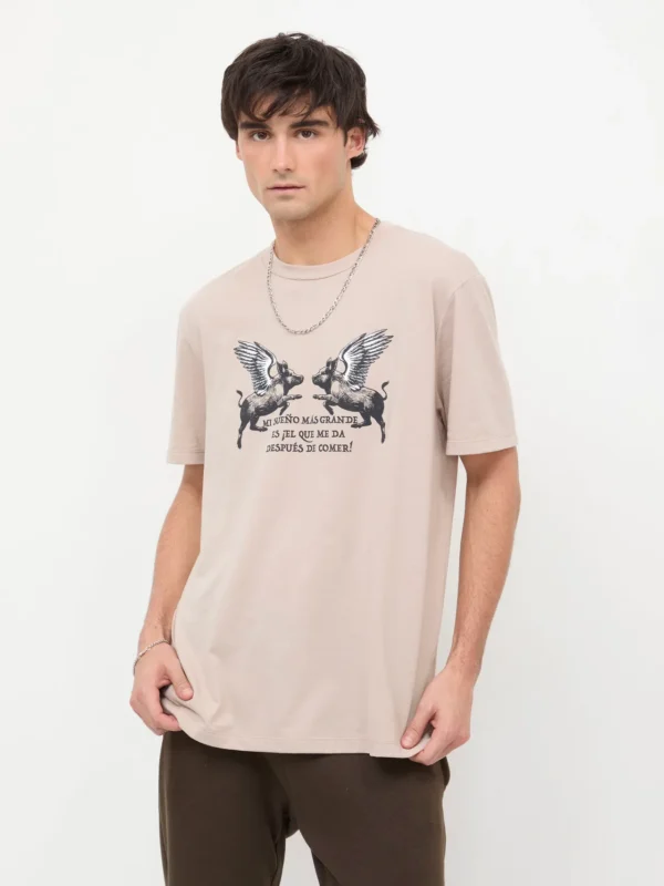 Playera Manga Corta Estampada Hueso