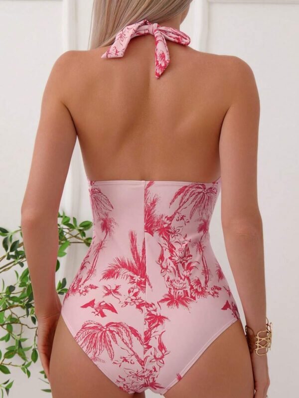 Bañador una pieza con estampado tropical halter - Imagen 2
