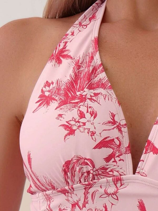 Bañador una pieza con estampado tropical halter - Imagen 3