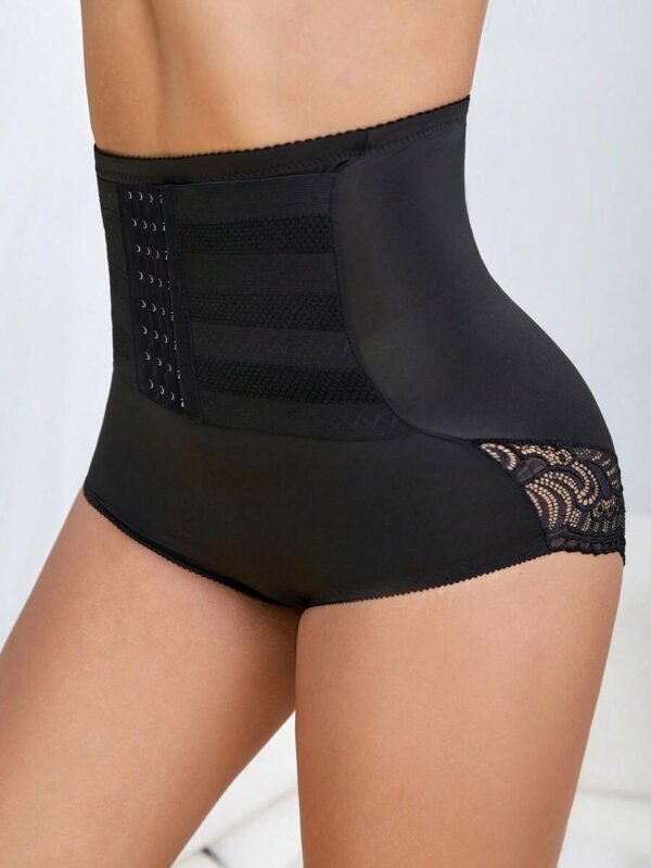 Pantalones de cintura alta moldeadores y reductores con recorte de encaje - Imagen 3
